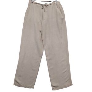 Alfani Womens Size L Neutral Beige Linen Blend Pants Drawstring Waist Pockets